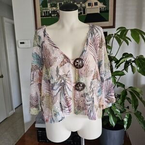 Soft Surroundings tropical net flowy wood accent buttons topper cardigan Size L
